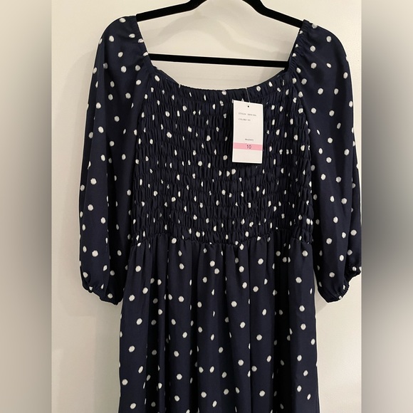 Maison Tara blue polka dot smocked midi dress Size 10 - Picture 3 of 11